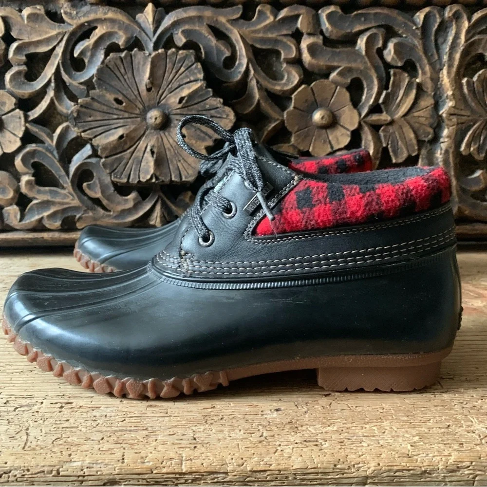 NEW G.H. Bass Dorothy Buffalo Plaid Waterproof Rubber Rain Duck Boot Bootie 11M